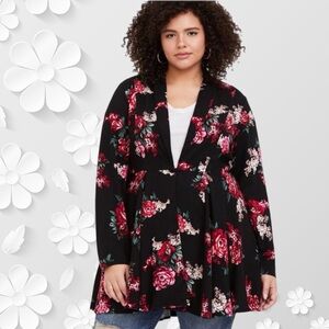 Torrid Floral Blazer - Black and Red